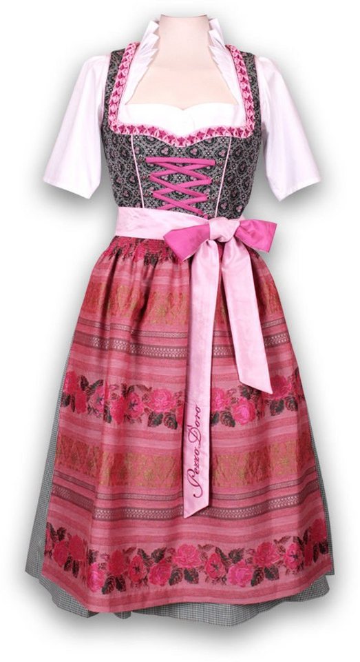 Pezzo D'oro Dirndl Wiesndirndl, tannengrün/rose, Mididirndl 70 cm, Bordürenschürze (2-teilig, Kleid mit Schürze,ohne Bluse) gewebte Jacquardbordüre bei Schürze, nachhaltig hergestellt in Europa von Pezzo D'oro