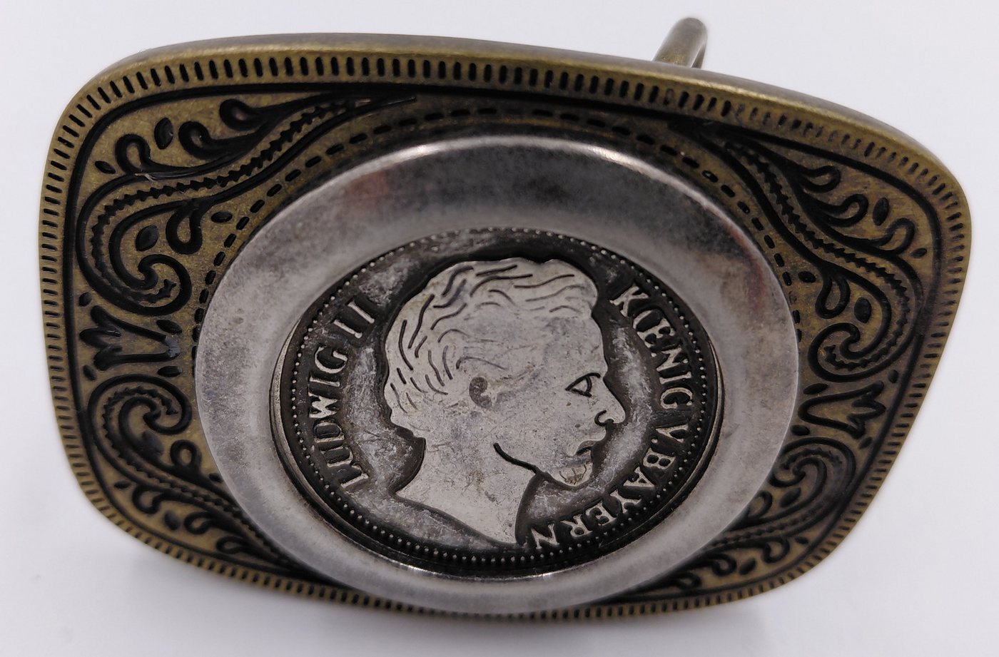 Pezzo D'oro Gürtelschnalle Gürtelschnalle mit König Ludwig II. Münzmotiv – Antiksilber Koppel-Schließe von Pezzo D'oro