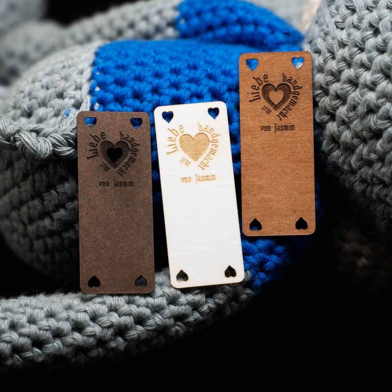 10Er Set/Snappap Falzlabel 20x50mm "Mit Liebe Handgemacht" Personalisiert von Pfalzlaser