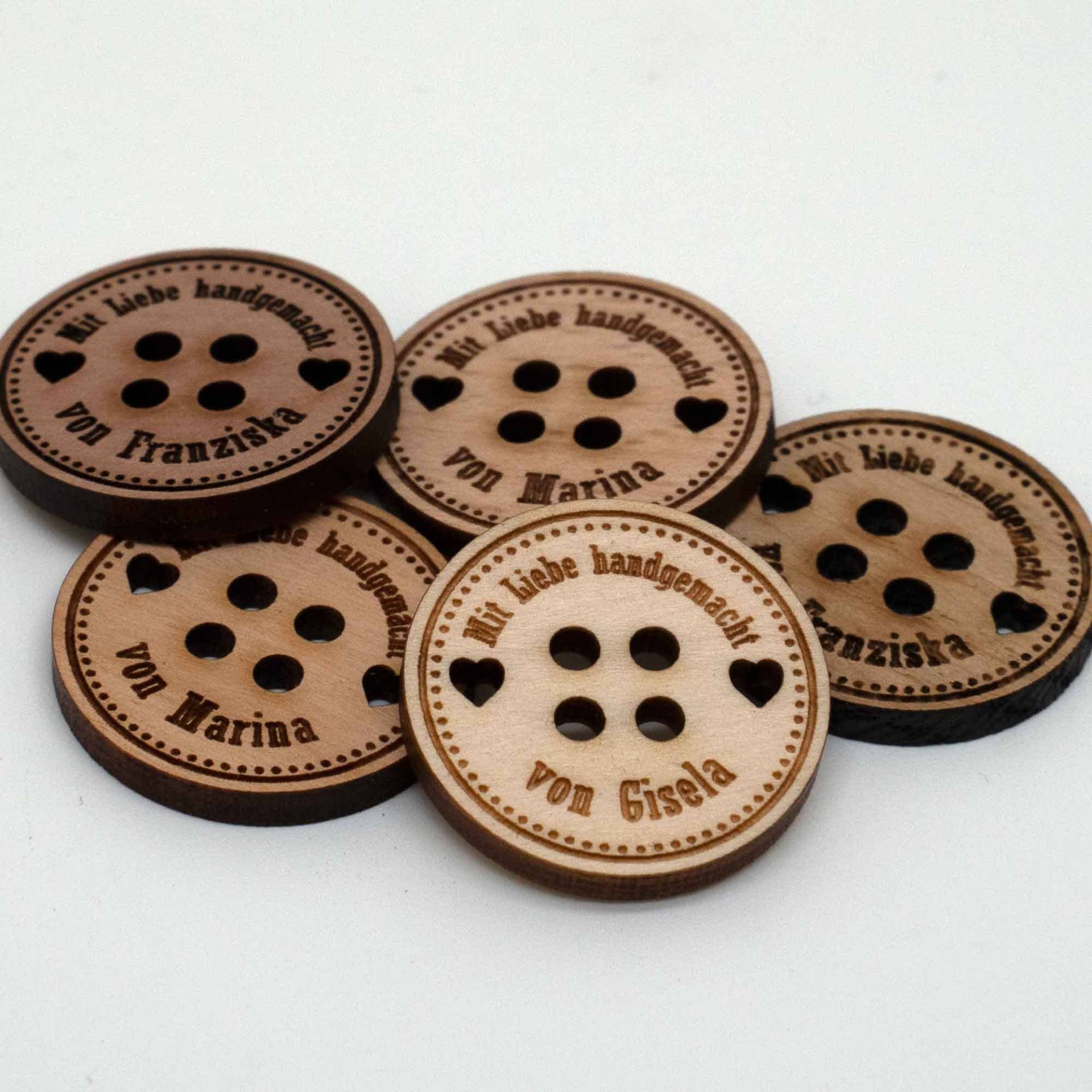 10Er Set Knöpfe Holz/Label Personalisiert Fünf Holzsorten Möglich Handgemacht Mit Liebe von Pfalzlaser