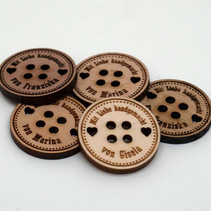 10Er Set Knöpfe Holz/Label Personalisiert Fünf Holzsorten Möglich Handgemacht Mit Liebe von Pfalzlaser