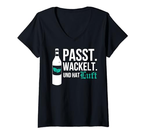 Damen Passt wackelt und hat Luft Feiern Party Malle Saufen Pfeffi T-Shirt mit V-Ausschnitt von Pfefferminzlikör Berliner Spruch lustig