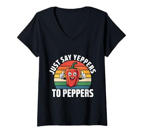 Damen Just Say Yeppers to Peppers Gemüsebauer |- T-Shirt mit V-Ausschnitt Damen Just Say Yeppers to Peppers Gemüsebauer |- T-Shirt mit V-Ausschnitt von Pfefferzucht und vegetarischer Humor