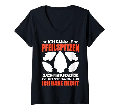 Damen Jagdspitzen SAMMLE PFEILSPITZEN Lustiges Pfeile Sammler T-Shirt mit V-Ausschnitt von Pfeilspitzen Jagdspitzen für Pfeile Sammler TShirt