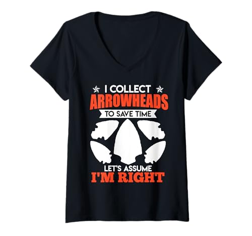 Damen Jagdspitzen SAMMLE PFEILSPITZEN Lustiges Pfeile Sammler T-Shirt mit V-Ausschnitt von Pfeilspitzen Jagdspitzen für Pfeile Sammler TShirt