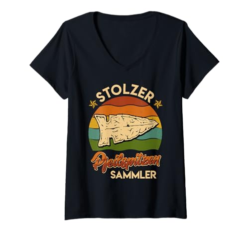 Damen Jagdspitzen STOLZER PFEILSPITZEN SAMMLER Lustig Sammlung T-Shirt mit V-Ausschnitt von Pfeilspitzen Jagdspitzen für Pfeile Sammler TShirt