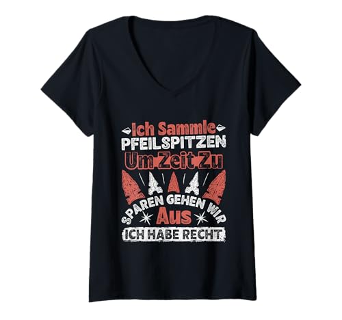 Damen Pfeile Sammler ICH SAMMLE PFEILSPITZEN Lustig Jagdspitzen T-Shirt mit V-Ausschnitt von Pfeilspitzen Jagdspitzen für Pfeile Sammler TShirt