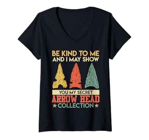 Damen Pfeilspitzen BE KIND I SHOW YOU MY ARROW HEAD COLLECTION T-Shirt mit V-Ausschnitt von Pfeilspitzen Jagdspitzen für Pfeile Sammler TShirt