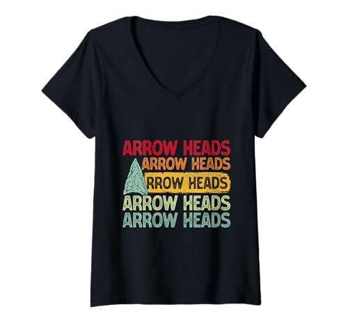 Damen Pfeilspitzen Sammlung ARROW HEADS Lustiges Jagdspitzen T-Shirt mit V-Ausschnitt von Pfeilspitzen Jagdspitzen für Pfeile Sammler TShirt