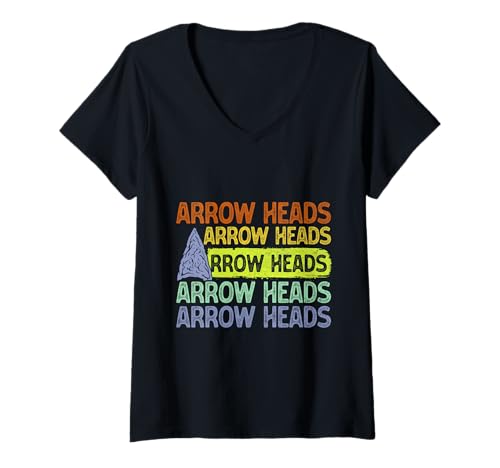 Damen Pfeilspitzen Sammlung ARROW HEADS Lustiges Jagdspitzen T-Shirt mit V-Ausschnitt von Pfeilspitzen Jagdspitzen für Pfeile Sammler TShirt