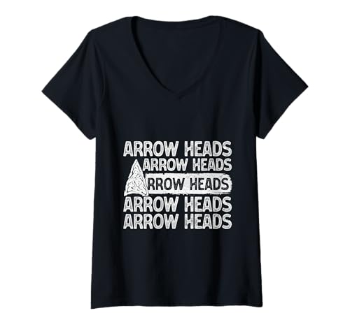 Damen Pfeilspitzen Sammlung ARROW HEADS Lustiges Jagdspitzen T-Shirt mit V-Ausschnitt von Pfeilspitzen Jagdspitzen für Pfeile Sammler TShirt