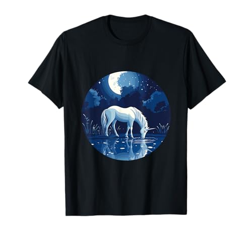 Einhorn im Mondschein Reiterin Reiter Mädchen Pferde T-Shirt von Pferd Einhorn Pferdeliebhaber Reiten Reitsport