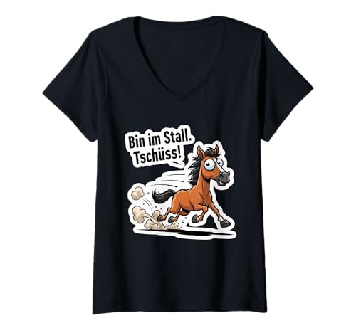 Damen Lustiges Pferde Design – Bin im Stall Tschüss! T-Shirt mit V-Ausschnitt Damen Lustiges Pferde Design – Bin im Stall Tschüss! T-Shirt mit V-Ausschnitt von Pferd Freunde