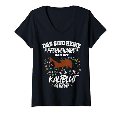 Damen Es handelt sich nicht um Rosshaar, das Kaltblut Glitzer hat T-Shirt mit V-Ausschnitt von Pferd Pferdemotiv Pferdesprüche Designs