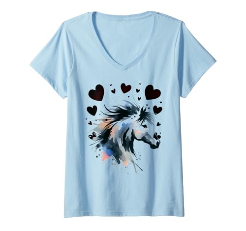 Damen Pferd Pferde Mädchen Herz Herzen Kinder T-Shirt mit V-Ausschnitt Damen Pferd Pferde Mädchen Herz Herzen Kinder T-Shirt mit V-Ausschnitt von Pferd Pony Pferde Reiterin Reiter