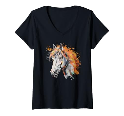 Damen Pferd T -Shirt Männer Frauen Orange Animal School Sport Fan T-Shirt mit V-Ausschnitt Damen Pferd T -Shirt Männer Frauen Orange Animal School Sport Fan T-Shirt mit V-Ausschnitt von Pferd T -Shirt Männer Frauen Tierschule Sport