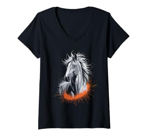 Damen Pferd T -Shirt Männer Frauen Orange Animal School Sport Fan T-Shirt mit V-Ausschnitt Damen Pferd T -Shirt Männer Frauen Orange Animal School Sport Fan T-Shirt mit V-Ausschnitt von Pferd T -Shirt Männer Frauen Tierschule Sport