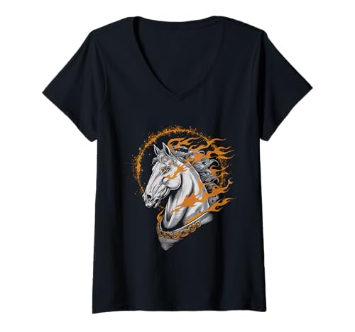 Damen Pferd T -Shirt Männer Frauen Orange Animal School Sport Fan T-Shirt mit V-Ausschnitt Damen Pferd T -Shirt Männer Frauen Orange Animal School Sport Fan T-Shirt mit V-Ausschnitt von Pferd T -Shirt Männer Frauen Tierschule Sport