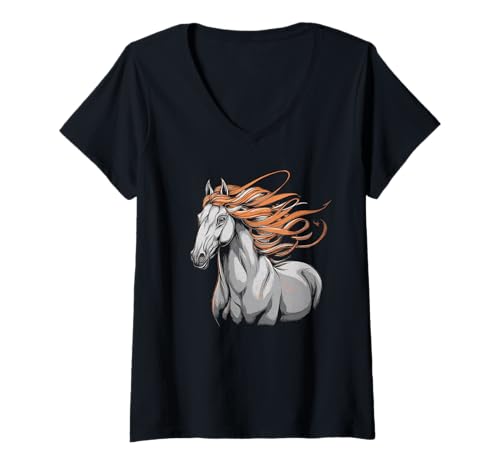 Damen Pferd T -Shirt Männer Frauen Orange Animal School Sport Fan T-Shirt mit V-Ausschnitt Damen Pferd T -Shirt Männer Frauen Orange Animal School Sport Fan T-Shirt mit V-Ausschnitt von Pferd T -Shirt Männer Frauen Tierschule Sport