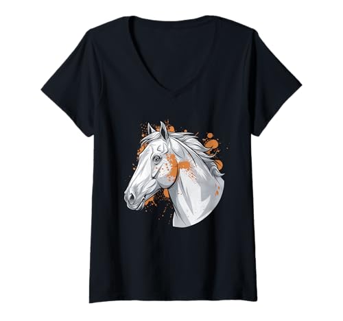 Damen Pferd T -Shirt Männer Frauen Orange Animal School Sport Fan T-Shirt mit V-Ausschnitt Damen Pferd T -Shirt Männer Frauen Orange Animal School Sport Fan T-Shirt mit V-Ausschnitt von Pferd T -Shirt Männer Frauen Tierschule Sport