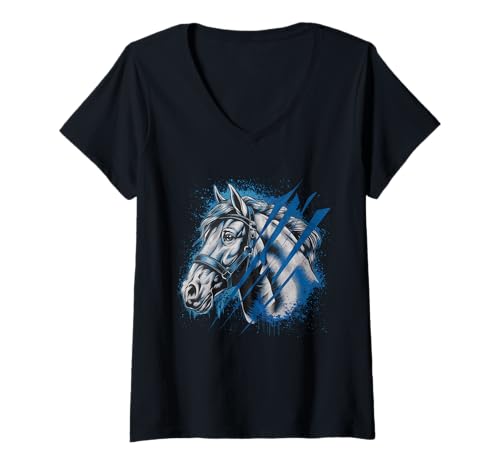 Damen Pferd Tshirt Männer Frauen Blau Animal School Sport Fan T-Shirt mit V-Ausschnitt Damen Pferd Tshirt Männer Frauen Blau Animal School Sport Fan T-Shirt mit V-Ausschnitt von Pferd TShirt Männer Frauen Tiere Sport