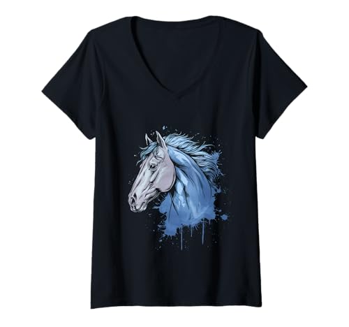 Damen Pferd Tshirt Männer Frauen Blau Animal School Sport Fan T-Shirt mit V-Ausschnitt Damen Pferd Tshirt Männer Frauen Blau Animal School Sport Fan T-Shirt mit V-Ausschnitt von Pferd TShirt Männer Frauen Tiere Sport