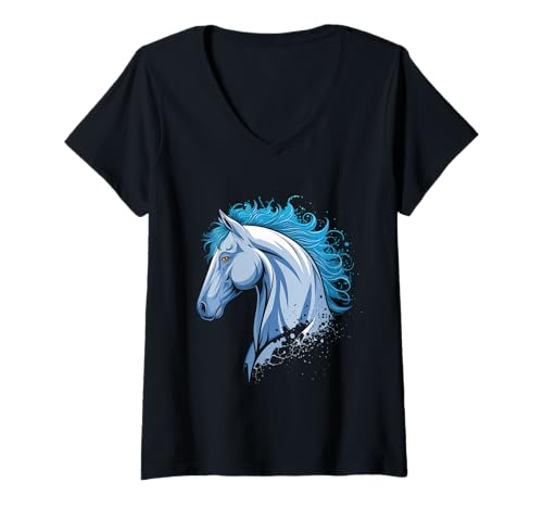 Damen Pferd Tshirt Männer Frauen Blau Animal School Sport Fan T-Shirt mit V-Ausschnitt Damen Pferd Tshirt Männer Frauen Blau Animal School Sport Fan T-Shirt mit V-Ausschnitt von Pferd TShirt Männer Frauen Tiere Sport