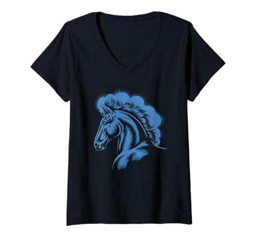 Damen Pferd Tshirt Männer Frauen Blau Animal School Sport Fan T-Shirt mit V-Ausschnitt Damen Pferd Tshirt Männer Frauen Blau Animal School Sport Fan T-Shirt mit V-Ausschnitt von Pferd TShirt Männer Frauen Tiere Sport