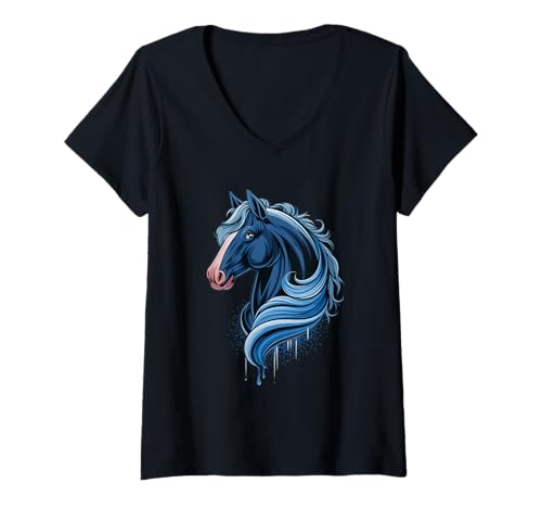 Damen Pferd Tshirt Männer Frauen Blau Animal School Sport Fan T-Shirt mit V-Ausschnitt Damen Pferd Tshirt Männer Frauen Blau Animal School Sport Fan T-Shirt mit V-Ausschnitt von Pferd TShirt Männer Frauen Tiere Sport