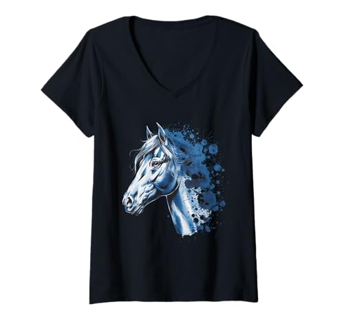 Damen Pferd Tshirt Männer Frauen Blau Animal School Sport Fan T-Shirt mit V-Ausschnitt Damen Pferd Tshirt Männer Frauen Blau Animal School Sport Fan T-Shirt mit V-Ausschnitt von Pferd TShirt Männer Frauen Tiere Sport