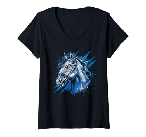 Damen Pferd Tshirt Männer Frauen Blau Animal School Sport Fan T-Shirt mit V-Ausschnitt Damen Pferd Tshirt Männer Frauen Blau Animal School Sport Fan T-Shirt mit V-Ausschnitt von Pferd TShirt Männer Frauen Tiere Sport