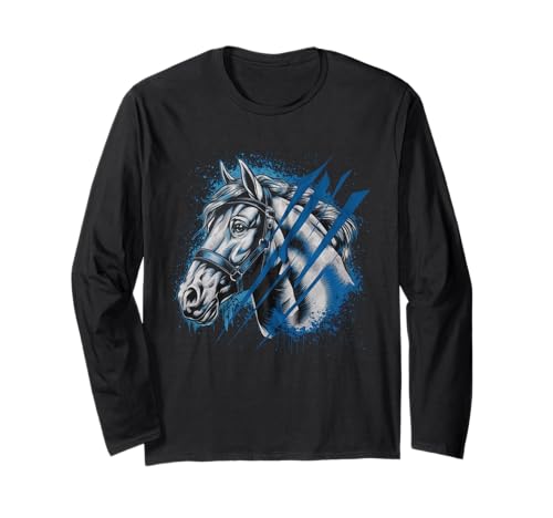 Pferd Tshirt Männer Frauen Blau Animal School Sport Fan Langarmshirt Pferd Tshirt Männer Frauen Blau Animal School Sport Fan Langarmshirt von Pferd TShirt Männer Frauen Tiere Sport