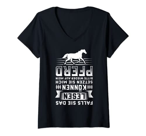 Damen Falls sie das lesen können vom Pferd gefallen Spruch Pferdle T-Shirt mit V-Ausschnitt von Pferd reiten Hannoveraner Horse Mädchen Reiter
