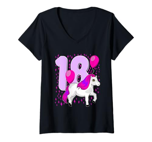 Damen Kinder Geburtstagsshirt 18. Geburtstag Pferde Mädchen T-Shirt mit V-Ausschnitt Damen Kinder Geburtstagsshirt 18. Geburtstag Pferde Mädchen T-Shirt mit V-Ausschnitt von Pferde 18 Jahre Mädchen Geburtstag Geschenk
