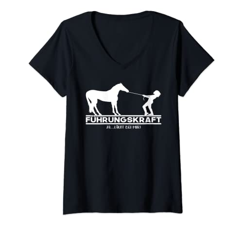 Damen Führungskraft Pferd | lustiger Reitsport Spruch T-Shirt mit V-Ausschnitt von Pferde Führungskraft Reitsachen & Reitsport Design