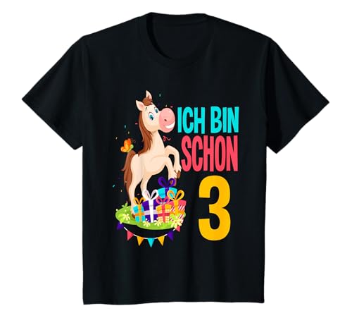3. Geburtstag Mädchen Ich Bin Schon 3 Pferde Geburtstags T-Shirt von Pferde Kindergeburtstag Geburtstagsshirt Geschenk
