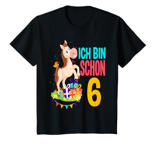 6. Geburtstag Mädchen Ich Bin Schon 6 Pferde Geburtstags T-Shirt von Pferde Kindergeburtstag Geburtstagsshirt Geschenk