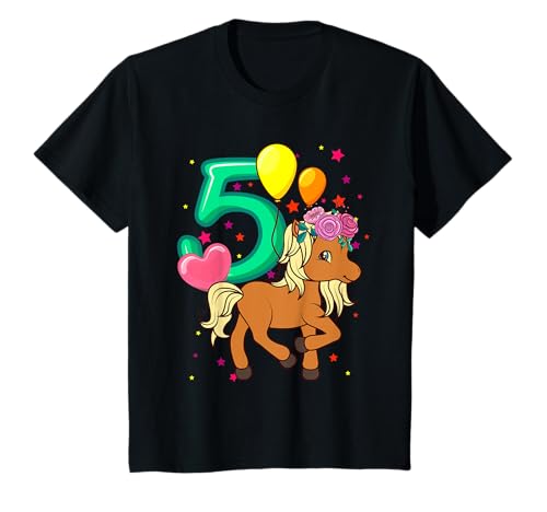 Mädchen 5 Geburtstag Geschenk - Pferd Kindergeburtstag T-Shirt von Pferde Mädchen Shirts zum 5. Geburtstag