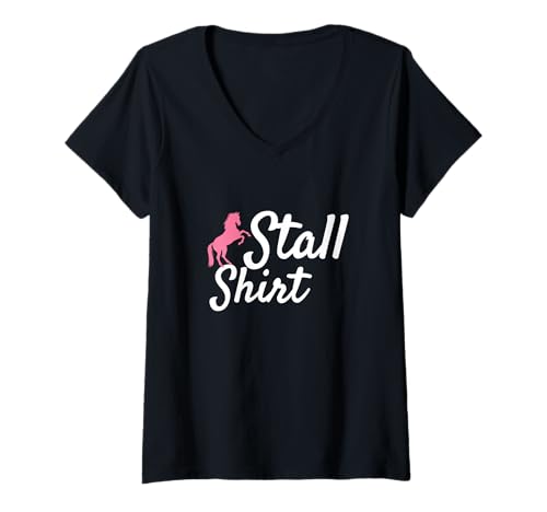 Damen Reiten Pferde Mädchen Stall T-Shirt mit V-Ausschnitt von Pferde Reiter Humor
