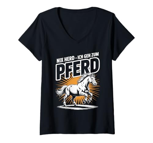 Damen Nix Herd Ich GEH Zum Pferd Retro T-Shirt mit V-Ausschnitt Damen Nix Herd Ich GEH Zum Pferd Retro T-Shirt mit V-Ausschnitt von Pferde Reiter Sprüche Reiten Spaß