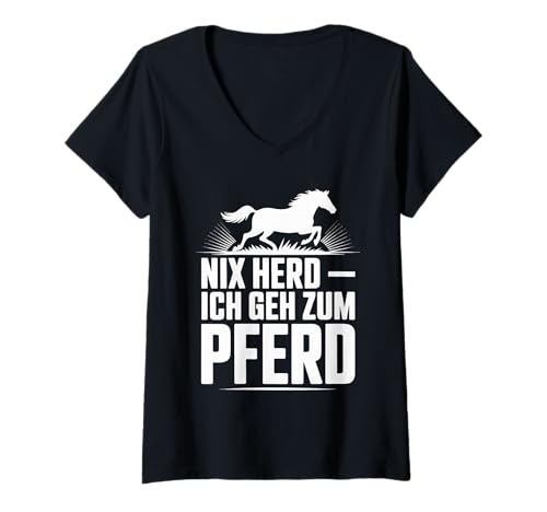 Damen Nix Herd Ich GEH Zum Pferd Retro T-Shirt mit V-Ausschnitt Damen Nix Herd Ich GEH Zum Pferd Retro T-Shirt mit V-Ausschnitt von Pferde Reiter Sprüche Reiten Spaß