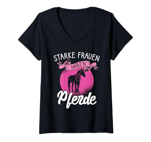 Damen Pferdefrauen Kunstreiten Reiten Pferd T-Shirt mit V-Ausschnitt von Pferde Shetlandpony Zubehör & Reit Bekleidung