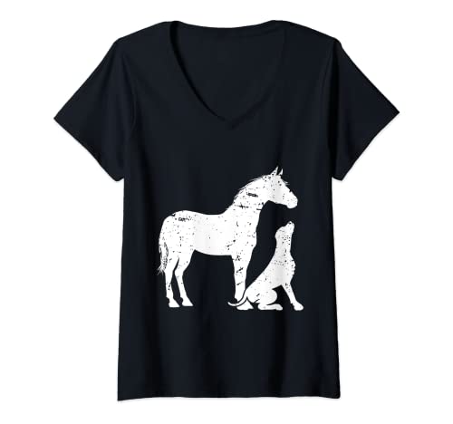 Damen HUND PFERD Besitzer | Pferde Hunde Design für Damen Geschenk T-Shirt mit V-Ausschnitt Damen HUND PFERD Besitzer | Pferde Hunde Design für Damen Geschenk T-Shirt mit V-Ausschnitt von Pferde und Hunde Reiterin und Reiter Geschenke