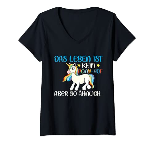 Damen Das Leben ist kein Pony-Hof - Pony - Einhorn - Süßes Pony T-Shirt mit V-Ausschnitt von Pferde und Pony Bekleidung - Ponyhofbekleidung