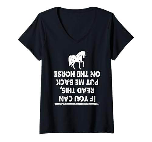 Damen Wenn Du Das Lesen Kannst Liege Ich Unten T-Shirt mit V-Ausschnitt von Pferdehumor für echte Reitfans