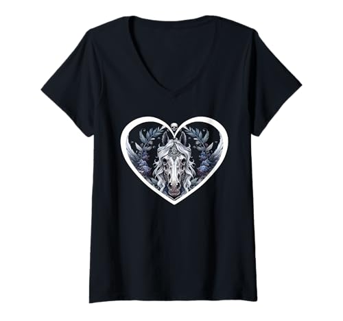 Damen Mystisch Pferd Pferde Halloween Reiterin Frauen Pferdekopf T-Shirt mit V-Ausschnitt Damen Mystisch Pferd Pferde Halloween Reiterin Frauen Pferdekopf T-Shirt mit V-Ausschnitt von Pferdekopf Pferd Pferde