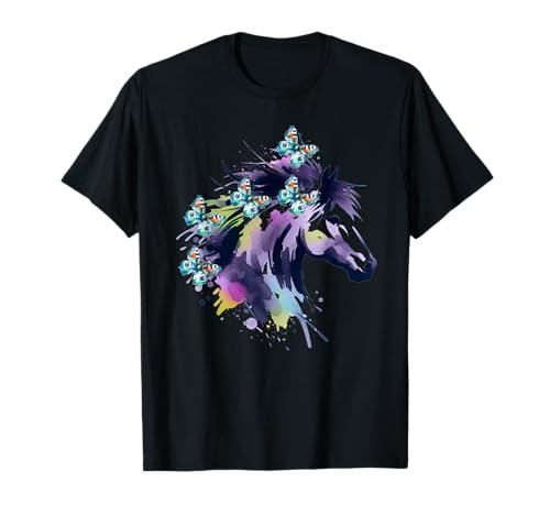 Pferd Pferde Teenie Mädchen Schmetterlinge Schmetterling T-Shirt von Pferdekopf Pferd Pferde