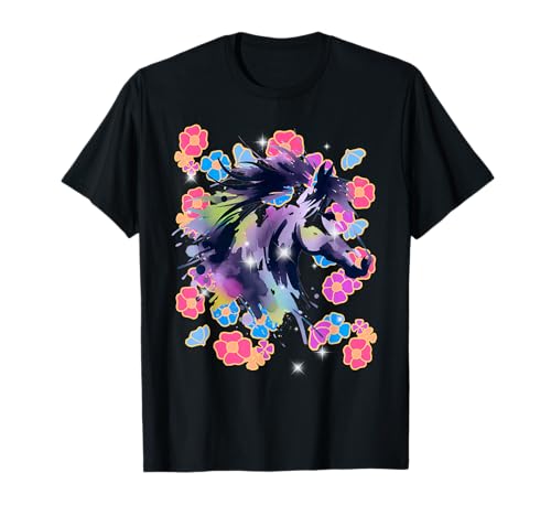 Retro Blumen Vintage Pferd Pferde Mädchen 60er 80er T-Shirt von Pferdekopf Pferd Pferde