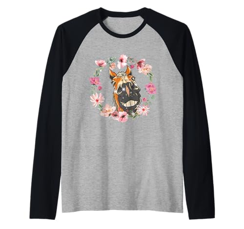 Sommer Blumen Pferd Pferde Mädchen Geburtstag Kinder Raglan von Pferdekopf Pferd Pferde