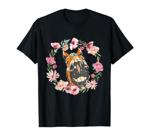 Sommer Blumen Pferd Pferde Mädchen Geburtstag Kinder T-Shirt von Pferdekopf Pferd Pferde
